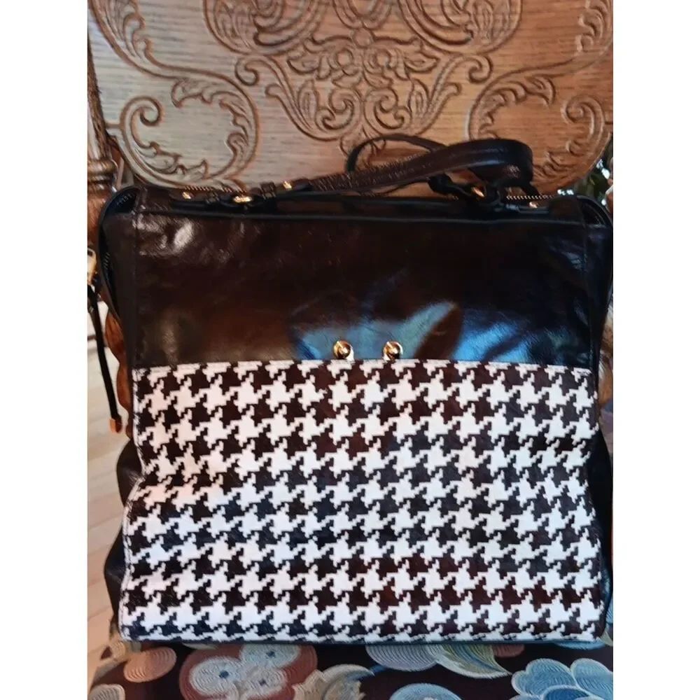 NWOT Badgley Mischka Leather Tote With Cowhair Accent